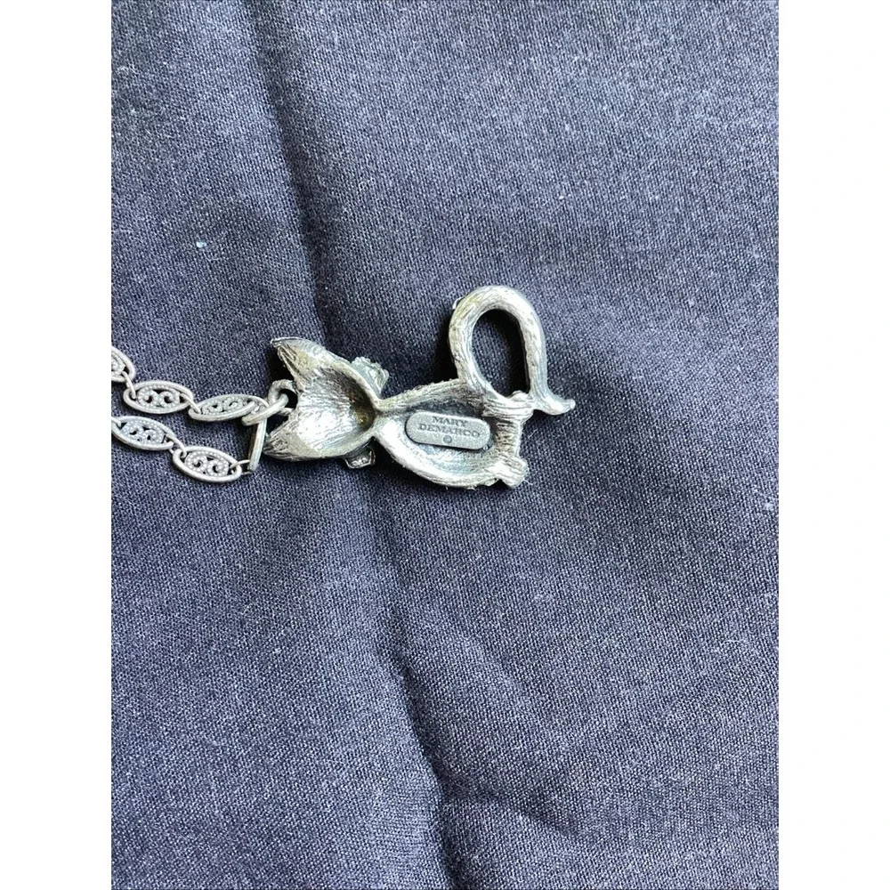 Vtg Mary DeMarco La Contessa Cat Pendant Necklace Rare Hand Clasp Pewter Signed